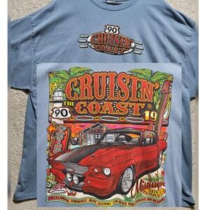 Gildan Mens 3XL Cruisin the Coast 90 Blue Cotton 2019 Graphic T Shirt